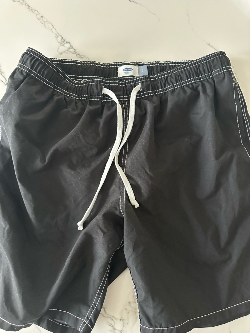 Old Navy Black Swim Trunks with White Drawstring